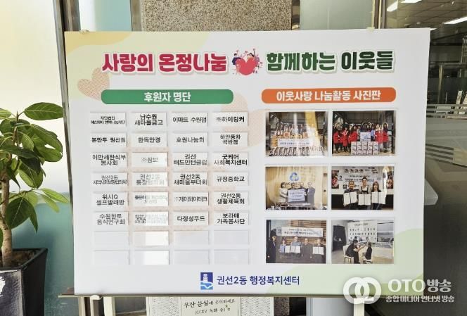 수원시 권선구 권선2동, 이웃사랑 나눔실천 후원자 예우 게시판 설치