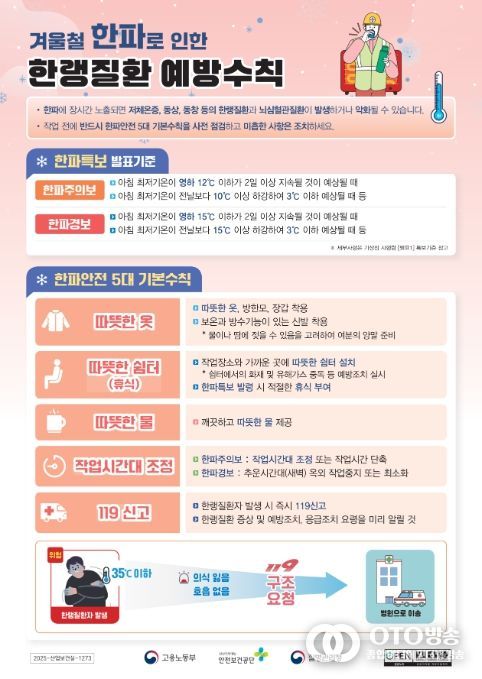 겨울철 한파로 인한 '한랭질환 예방수칙' 안내문