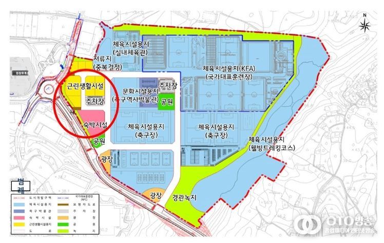 코리아풋볼파크 내 숙박·근린생활시설 용지 위치도.